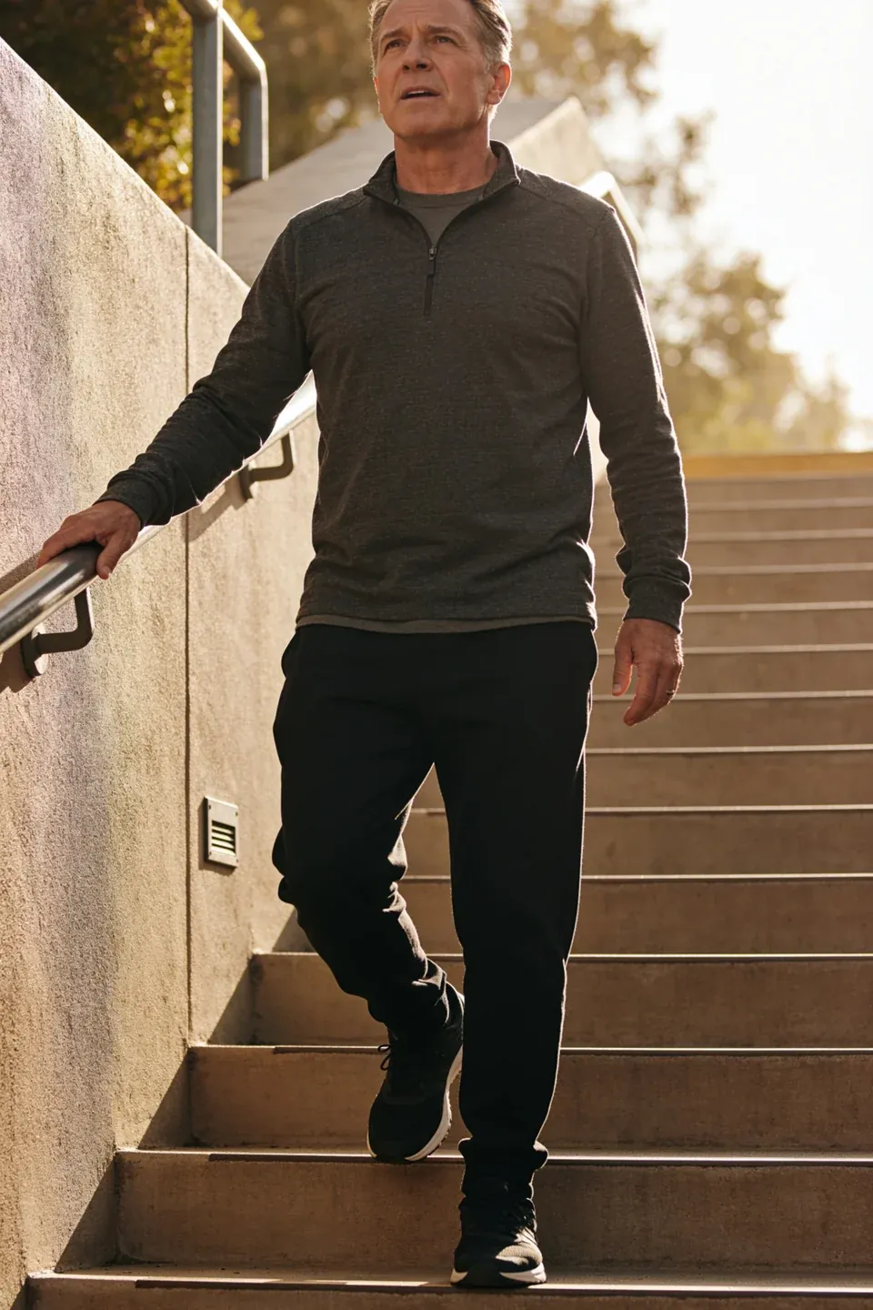 Imagen referencial: hombre bajando una escalera al aire libre